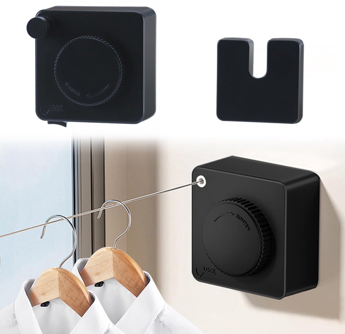 Unyqoos® Uittrekbare waslijn van 4,8 meter voor binnen en buiten met anti-doorhang functie — afbeelding 1