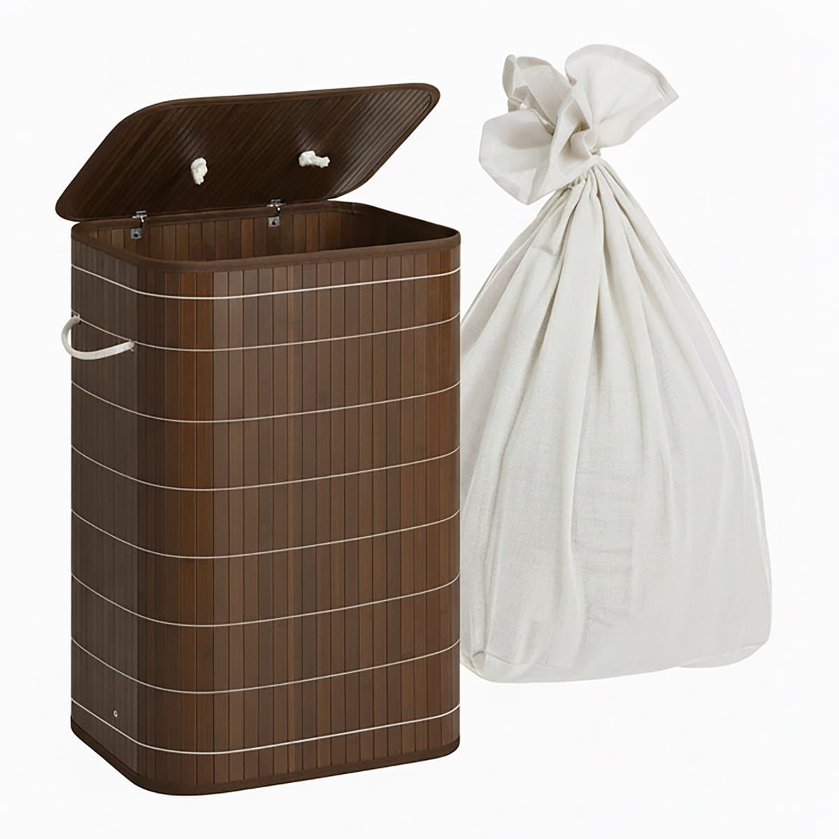 Wasmand met deksel - 80 liter - opvouwbaar - donkerbruin — afbeelding 1