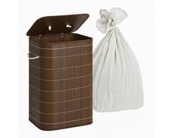 Wasmand met deksel - 80 liter - opvouwbaar - donkerbruin