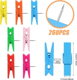 Kleurrijke pushpins met houten clips - 130 duurzame duwpennen voor kunst, notities en decoratie — thumbnail 5