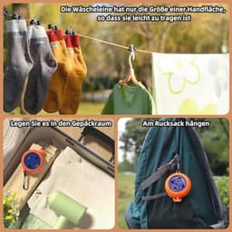 Intrekbare Waslijn van 8 m - Draagbare Camping Waslijn voor Binnen en Buiten — thumbnail 5