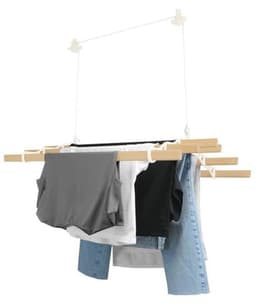 Verschuifbare Plafond Kledingdroger met Katrol 6 Latten 2.4m Ivoor - Ruimtebesparend Design voor Gemakkelijk Drogen — thumbnail 4
