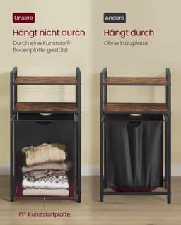 Wasmand 65L met Opbergplanken – Metalen Frame met Houten Blad – Uitneembare Jojo Waszak – Waterafstotend – 50×33×92 cm – Zwart — thumbnail 2