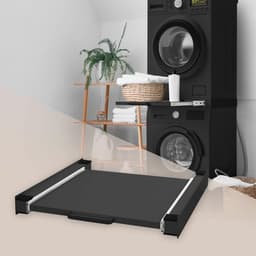 Universeel Tussenframe voor Wasmachine en Droger met Uitschuifbare Plaat - 60x60 cm - Zwart Verbindingsframe en Opbergruimte — thumbnail 1