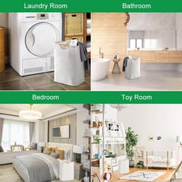 Waterdichte wasmand - Wasmand Inklapbaar -Grote opvouwbare wasmand - met versterkte houten handgreep - 60L opbergmand voor speelgoedkleding - Opbergmand voor vuile was - voor wasgoed, badkamer (lengte 56 cm) — thumbnail 4