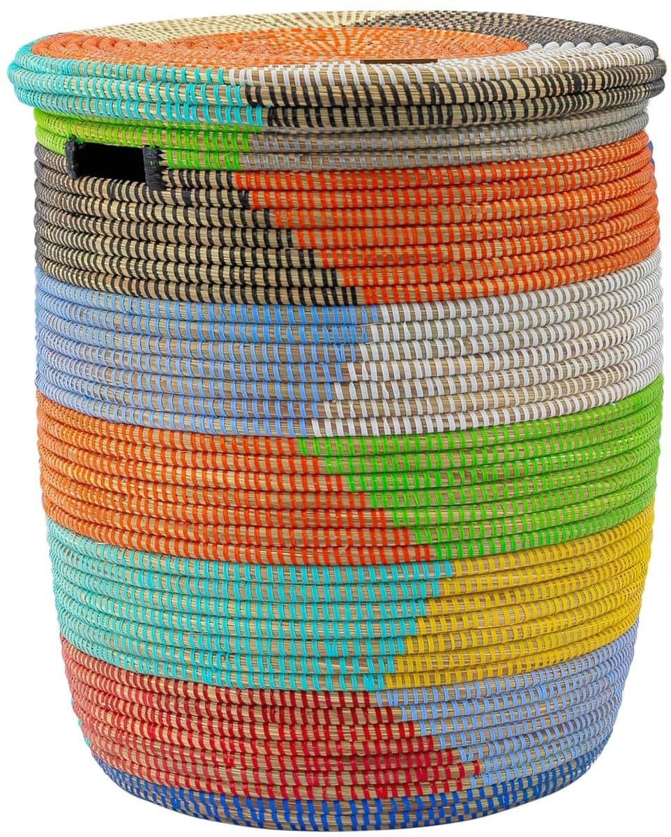 Unyqoos® Grote kleurrijke opbergmand met deksel en handvatten voor veelzijdig gebruik — afbeelding 1