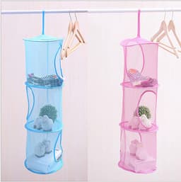 3-afdelings Gaas Hangende Opslagmand – Opvouwbare Netzak Organizer, Blauw, Voor Speelgoed, Kleding & Was – Ruimtebesparend — thumbnail 2