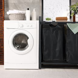 dubbele wasmand - op poten - 72 x 73 x 33 cm - met plank - 2 uitschuifbare vakken - industrieel — thumbnail 3