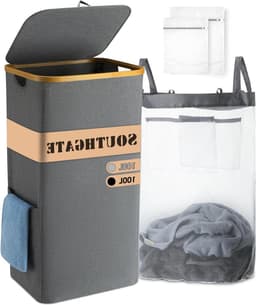 100L Wasmand Deksel Grijs Verbeterde Stabiele Wasbak Smal Wasmand Opvouwbaar Verwijderbare Waszak Wassorteerder Wasbox Waskist - Grote Capaciteit Stevige Constructie — thumbnail 1