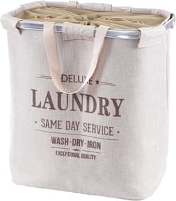 Wasmand MCW-C34, Wasmand met trekkoord Wasmand met trekkoord, 2 compartimenten Handgreep 54x52x32cm 89l ~ beige — thumbnail 1