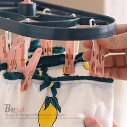 Borvat® - Magic Ondergoed Wasknijper Hanger 360 Opvouwbare Waslijn Multifunctionele Ruimtebesparend Goedkope Betaalbare 12 Wasknijpers Kleerhanger 12 Wasknijpers - Set — thumbnail 4