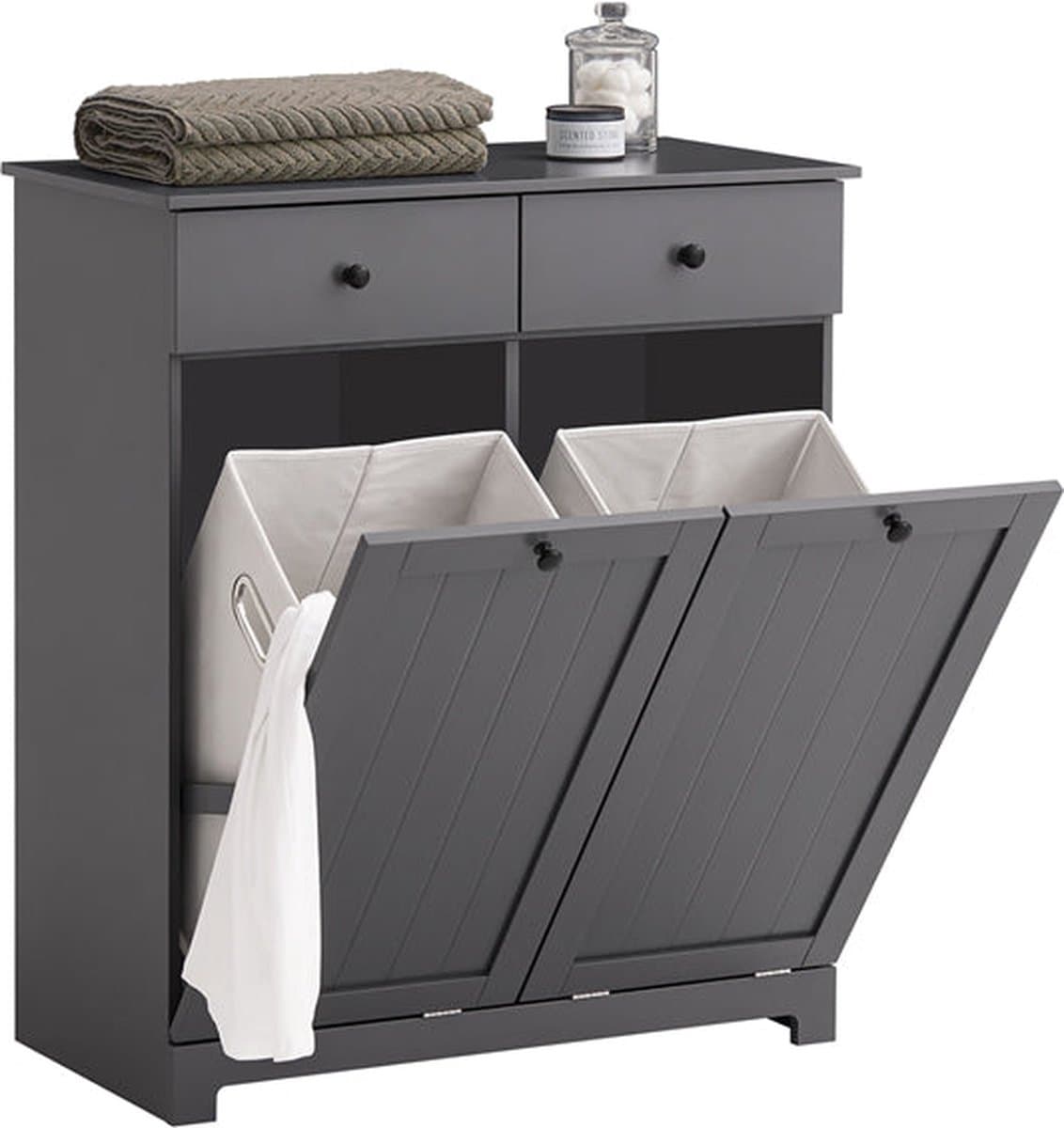 Linnenkast met 2 waszakken - Wasverzamelaar - Wasmand - MDF-constructie - Verwijderbare zakken - Flexibele opslag - 78 cm x 91 cm x 38 cm — afbeelding 1
