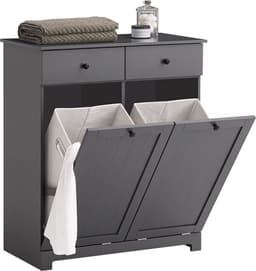 Linnenkast met 2 waszakken - Wasverzamelaar - Wasmand - MDF-constructie - Verwijderbare zakken - Flexibele opslag - 78 cm x 91 cm x 38 cm — thumbnail 1