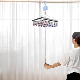 Hebbare sokken-droger, wasrek, hangend sokkendroger met 30 clips, zwart metalen kleerhanger, in hoogte verstelbaar, winddicht droogrek voor ondergoed, babykleding, sokken — thumbnail 2