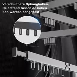Wanddroogrek Inklapbaar 6 Haken - Droogrek Muur Wandmontage Ophangbaar - Clothes Rack Uitschuifbaar + Montage Kit - Wit — thumbnail 5