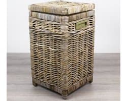 Migo Styling - Kleine Wasmand - Smal - Vierkant - Met deksel - 30-30-55 - Riet - Rotan — afbeelding 1