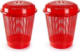 Plasticforte Wasmand met deksel - 50 liter - rood - rond - D45 x H57 cm - opbergmand — thumbnail 3