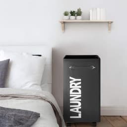 Opvouwbare wasmanden met wiel, 74 liter, large opvouwbare wasmanden, right-height, waterproof, opvouwbare wasmanden met wiel, praktische wasmanden (zwart o2) — thumbnail 4