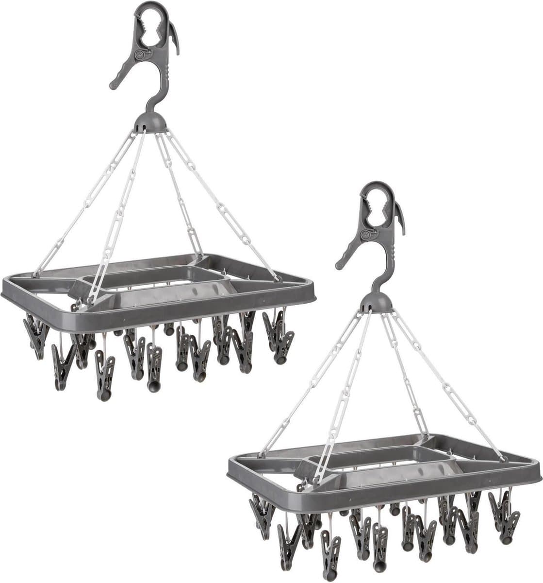 5Five Droogcarrousel/droogmolen met 26 knijpers - Set van 2x stuks - 39,5 x 41,5 cm - donkergrijs - kunststof - Droogrekje — afbeelding 1