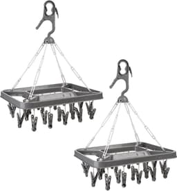 5Five Droogcarrousel/droogmolen met 26 knijpers - Set van 2x stuks - 39,5 x 41,5 cm - donkergrijs - kunststof - Droogrekje — thumbnail 1