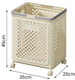 Wasmand - Wasmand opvouwbaar - 28x36x49 cm - 50 L - Met wielen - Met handgrepen - Ademend - Beige — thumbnail 5