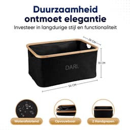 DARI. Opvouwbare Wasmand 45L – Heupwasmand – Wasmanden – Opbergmand – Wasbox – Bamboe – Zwart — thumbnail 2