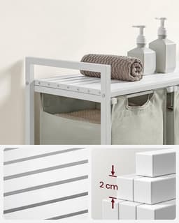 FurnStar Wasmand - Wassorteerder - 3 vakken - Wasmanden - Wassorteerder 3 vaken - 3x 38 L - 114L - Metalen Frame - Stijlvol en Duurzaam- Wit — thumbnail 3