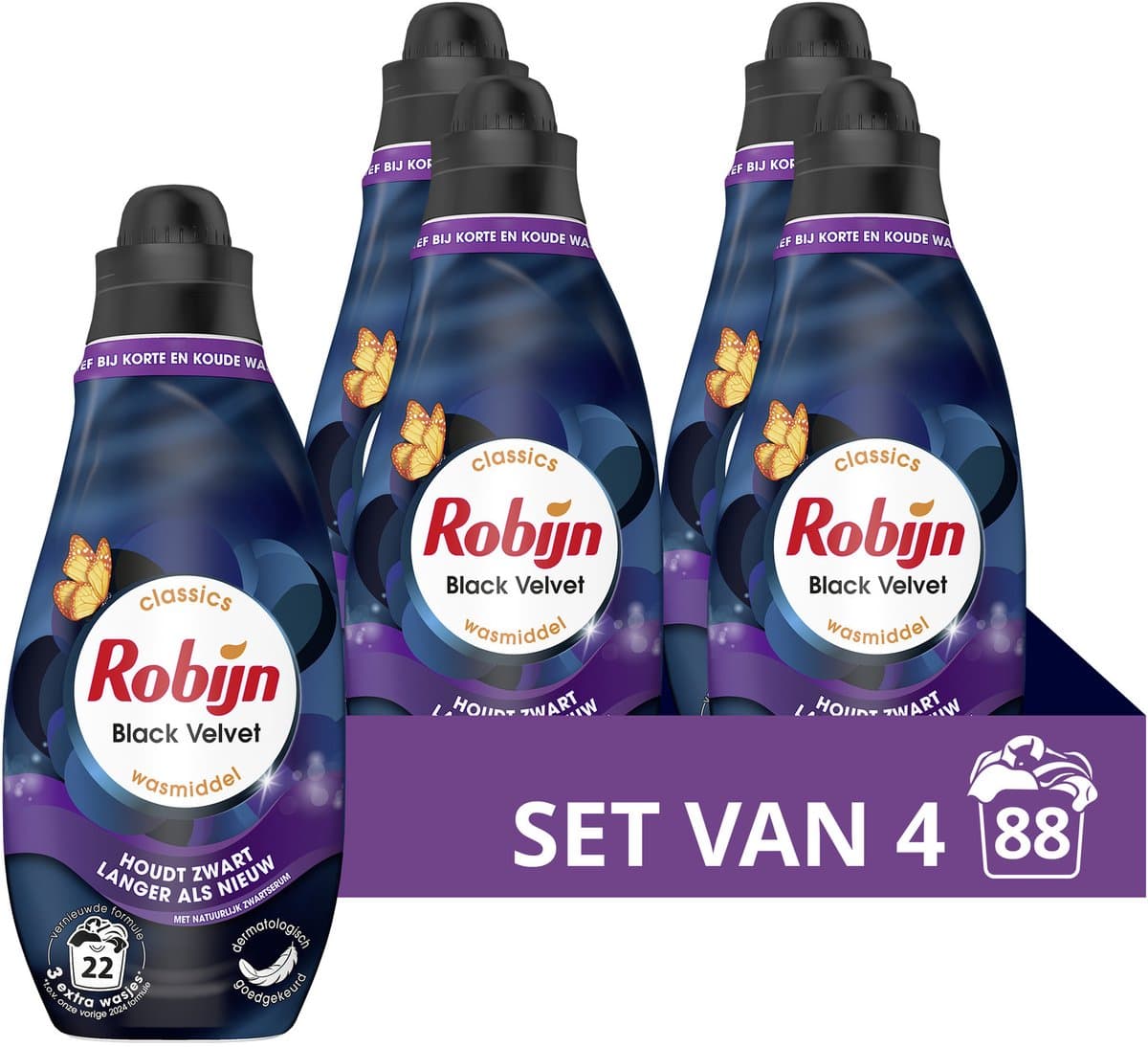 Robijn - Vloeibaar Wasmiddel - Klein & krachtig - Black Velvet - 4 flessen - 88 Wasbeurten - Voordeelverpakking — afbeelding 1