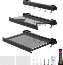 Droogrek voor aan de muur inklapbaar van aluminium - 45 cm - ruimtebesparend - met haken voor het drogen van sokken, ondergoed en broeken - zwart — thumbnail 1