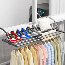 ZVD-Uitschuifbare droogrek voor kleding - Veelzijdige washanger van koolstofstaal, verstelbaar van 50 tot 80 cm, droogrek voor kleding, schoenenrek, hangend aan de deur, badkamer, vensterbank, leuning, balkon — thumbnail 4