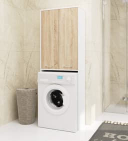 Badkamerkast voor Wasmachine FIN / Hoge Wasmachinekast met 2 Deuren / AKORD Furniture Factory / Wit - Sonoma Eik / 64 x 180 x 30 cm — thumbnail 5