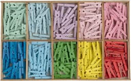 Goodivery ® Mini houten knijpers, 200 stuks, kleine wasknijpers, 2,5 cm hoog, voor foto's op koordlint, fotowand, adventskalender, vlaggenlijn, geldcadeaus, decoratie voor Kerstmis, 10 kleuren — thumbnail 1