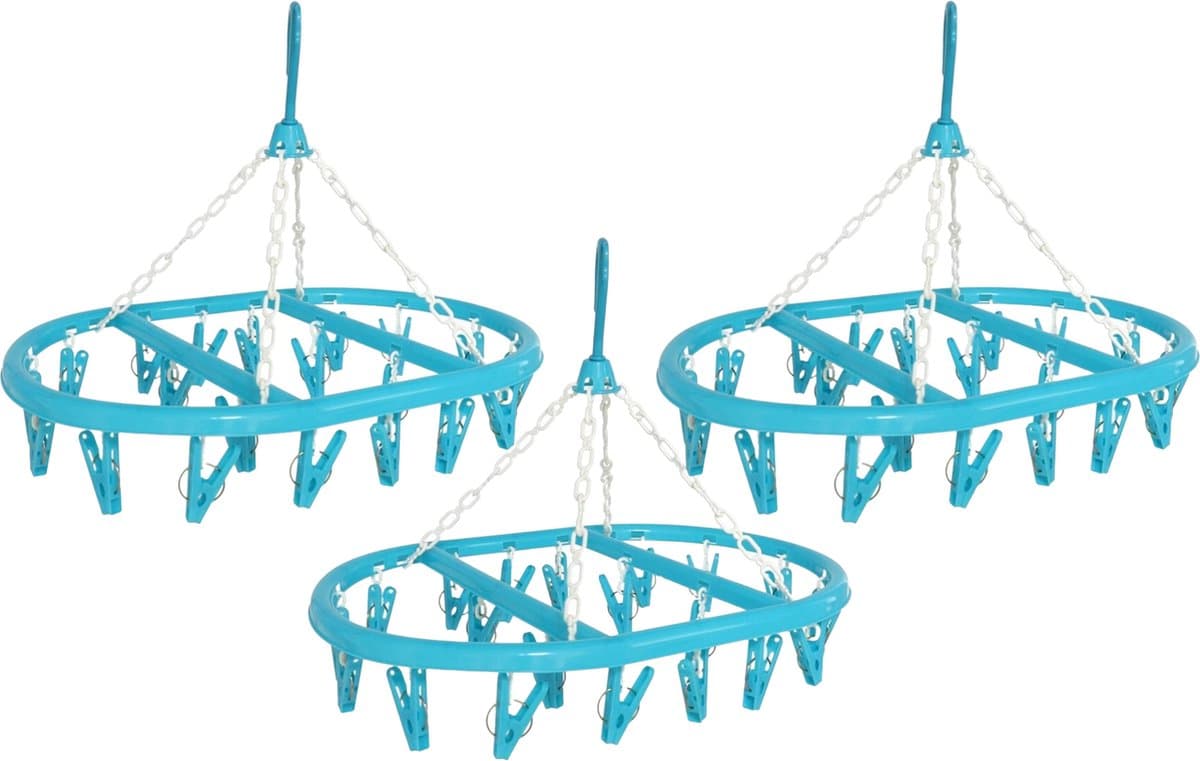 Droogcarrousel/droogmolen blauw met 20 knijpers 41 x 32 cm - 3x - Droogrek/Droogmolen/Wasrekje — afbeelding 1