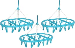 Droogcarrousel/droogmolen blauw met 20 knijpers 41 x 32 cm - 3x - Droogrek/Droogmolen/Wasrekje — thumbnail 1