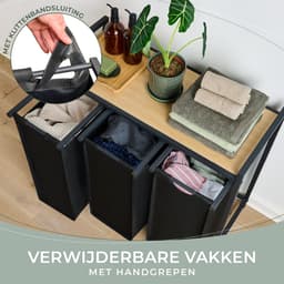 Blumtal Wasmand met 3 vakken - Wasmand met bamboe plank - Metalen frame - Wasmand met poten - Zwart — thumbnail 3