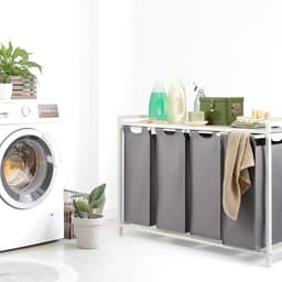 Blumtal Wasmand met 4 vakken - Wasmand met betonlook plank - Metalen frame - Wasmand met poten - Wit en grijs — thumbnail 4