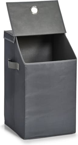 Zeller Wasmand - antraciet - met deksel - polyester - 34 x 34 x 60 cm - Wasgoedmanden — thumbnail 3