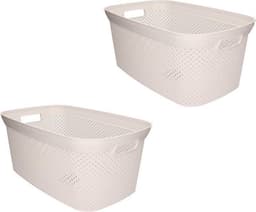 Wasmand - 2x - wit - kunststof - 34 x 54 x 23 cm - 35 liter - met handvatten - manden voor wasgoed — thumbnail 1