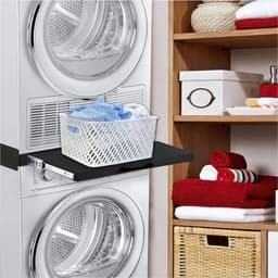 Livista stapelkit voor wasmachine en droger – met uittrekbaar werkblad – universeel tussenstuk – ruimtebesparend – zwart — thumbnail 3