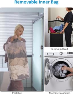 XL Wasmand met Wieltjes - 100 Liter - Beige - Bamboe - Met Deksel — thumbnail 3