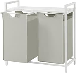 Wasmand 2 vakken met plank en waszak van oxford stof - 2 x 46 L 73 x 33 x 72 cm wit BLH201W01 — thumbnail 1