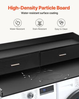 Wasdrogerwerkblad met 2 Laden, 54 x 27 inch, Zwart hout, Met Plank met 2 Niveaus, Antislipmatten en Waterdichte Wasmat — thumbnail 5