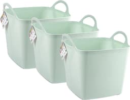 Plasticforte Kuip/emmer/wasmand - 3x - flexibel - lichtgroen - 27 liter - vierkant - kunststof - 36 x 34 x 37 cm — thumbnail 1