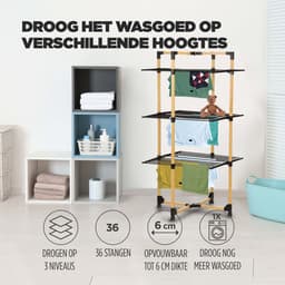 Vitapur Droogtoren - Wasrek - Droogrek - Kledingrek - Droogrekken - Wasrekken Inklapbaar - Inklapbaar Droogrek - 3 niveaus - Houtlook - Zwart — thumbnail 2