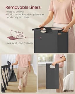 FurnStar - Wasmand - Wasmand met 2 compartimenten - Uittrekbare en verwijderbare waszakken - Wassorteerder - Plank - Metalen frame - 2 x 46L - 73 x 33 x 72 cm - Rustiek bruin en grijs — thumbnail 4
