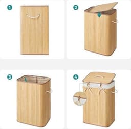 SONGMICS Bamboe Opvouwbare Wasmand met Deksel - 72 L - Beige LCB10Y — thumbnail 2