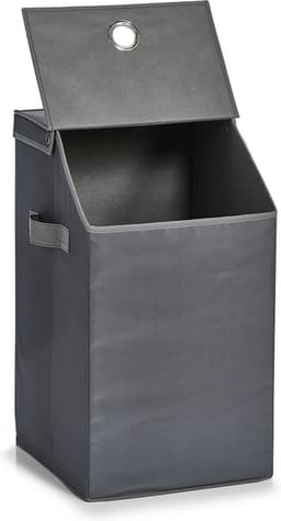 Zeller Wasmand - antraciet - met deksel - polyester - 34 x 34 x 60 cm - Wasgoedmanden — thumbnail 4