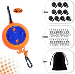 Set van 2 stuks - Uitschuifbare waslijn voor kamperen - Verstelbare reiswaslijn - Draagbare waslijn - Opvouwbare waslijn zonder boren - 10 m campingwaslijn - Geschikt voor binnen/buiten, kamperen, reizen en terras (oranje) — thumbnail 2