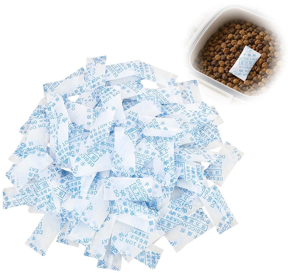 100 zakjes van silica voor levensmiddelen, 1 g, vochtabsorberend, vochtbestendig, voor levensmiddelen/sieraden/elektronica/leer, veilig papier, niet giftig, duurzaam — afbeelding 1
