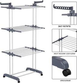 Kavora Droogrek - Gewichtslimiet 30kg - Wasrek - Wasrek Staand - Zwart en Zilver - 76cm x 50cm x 172cm — thumbnail 4